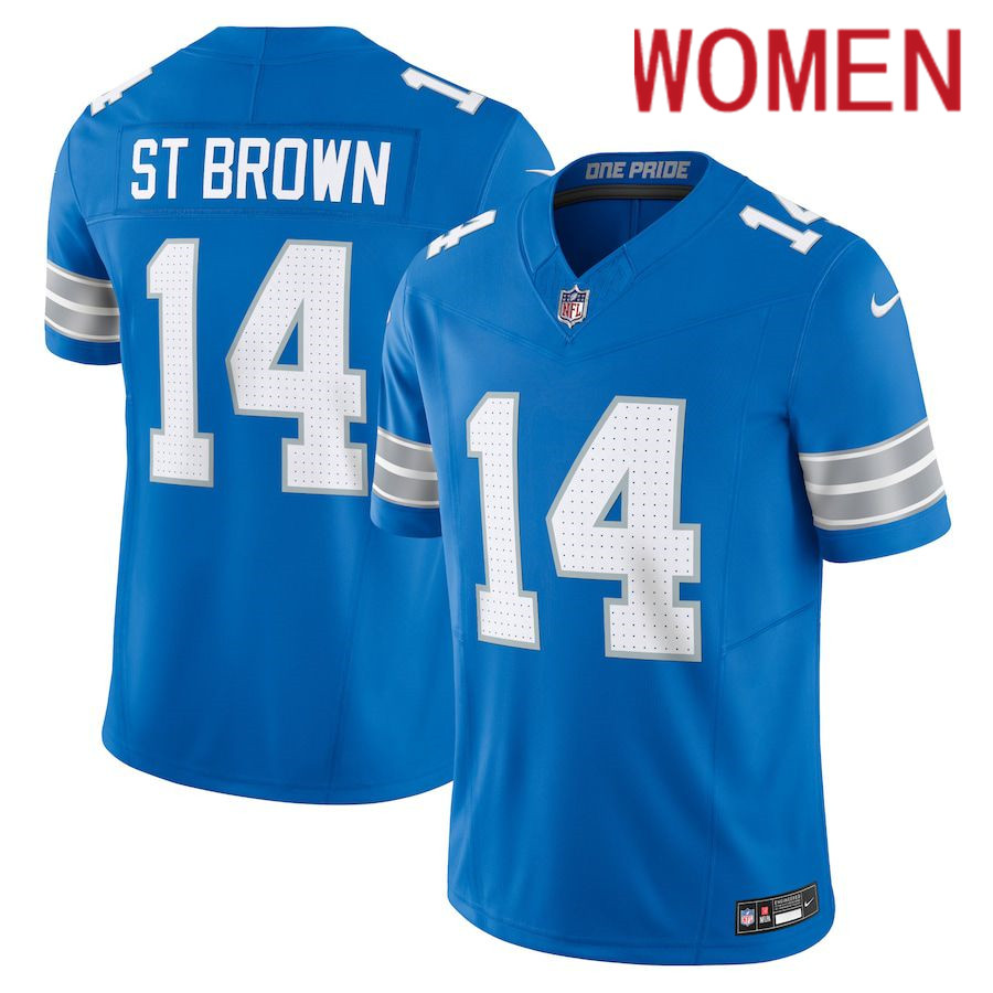 Custom  Women Detroit Lions Blue Three generations 2024 Nike Vapor F.U.S.E. Limited NFL Jersey